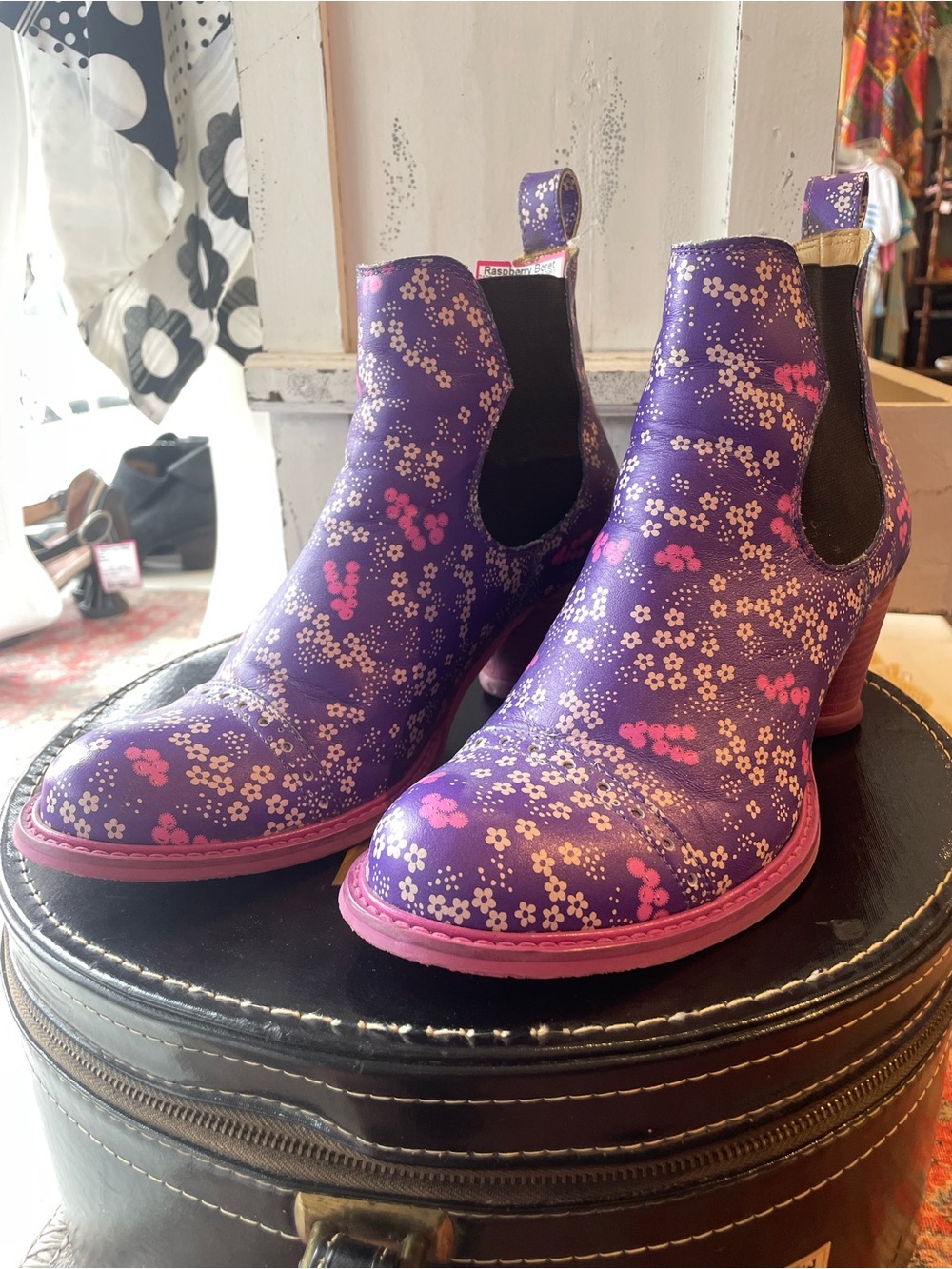 Anna Sui X John Fluevog “Odlum” purple floral boots